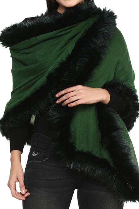 Shop_Rhe-Ana_Green Faux Fur Shawl _Online_at_Aza_Fashions