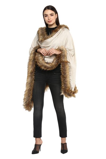 Rhe-Ana_Beige Faux Fur Shawl _Online_at_Aza_Fashions