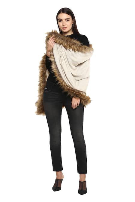 Shop_Rhe-Ana_Beige Faux Fur Shawl _Online_at_Aza_Fashions