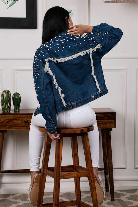 Denim jacket with hot sale pearl trim