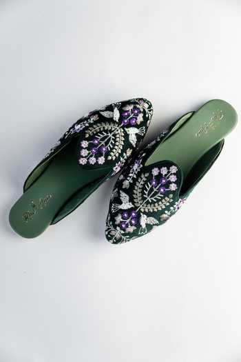 Buy Rhe-Ana Green Embroidered Velvet Slip On Mules Online at Aza Fashions Buy_Rhe-Ana_Green Embroidered Velvet Slip On Mules _Online_at_Aza_Fashions