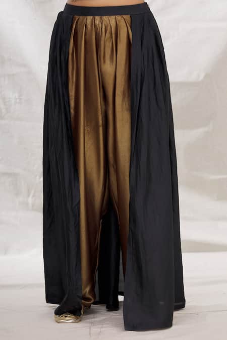 Nidzign Couture_Black Crepe Embroidered Floral Motifs High Neck Top And Draped Pant Set _at_Aza_Fashions