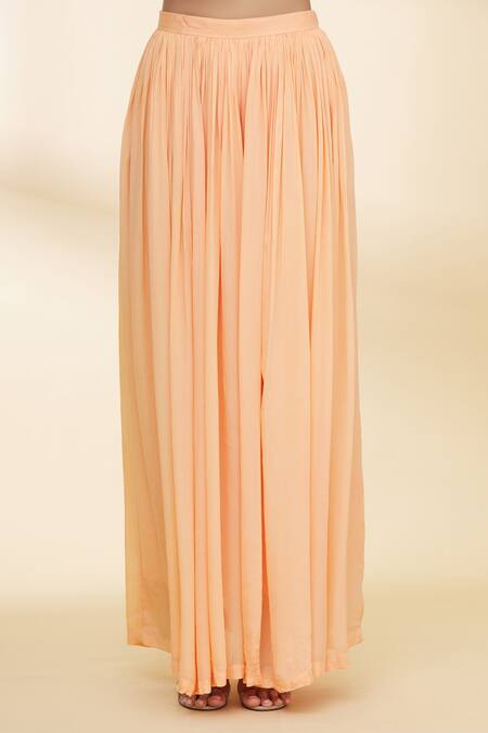 Nidzign Couture_Orange Georgette Sequins Round Cape Top And Palazzo Set _at_Aza_Fashions