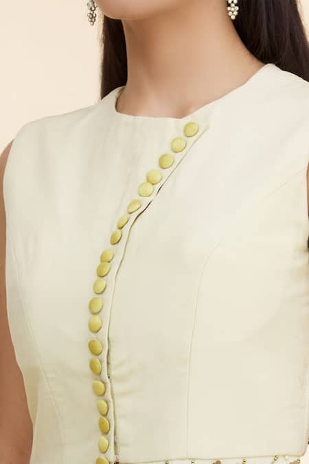Shop_Nidzign Couture_Green Crepe Beaded Round Asymmetric Top And Dhoti Pant Set _Online_at_Aza_Fashions