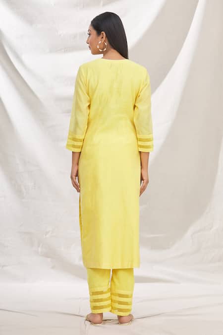 Shop_Rajat & Shraddha_Yellow Kurta And Dupatta Silk Chanderi Pant Cotton Sinhparni Set  _at_Aza_Fashions
