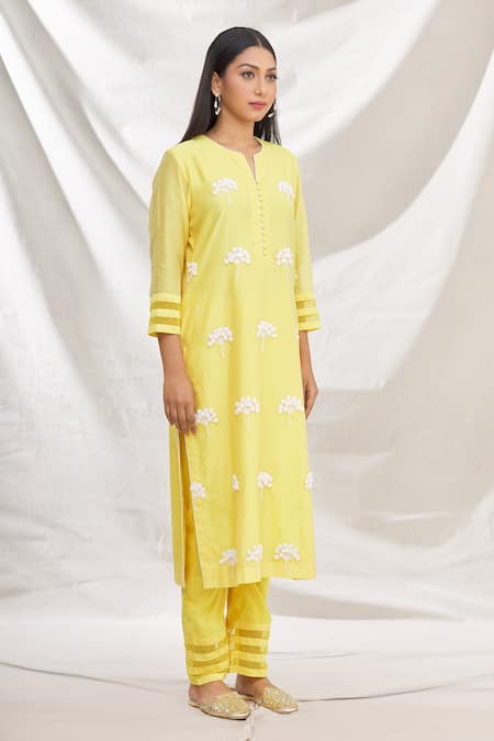 Rajat & Shraddha_Yellow Kurta And Dupatta Silk Chanderi Pant Cotton Sinhparni Set  _Online_at_Aza_Fashions
