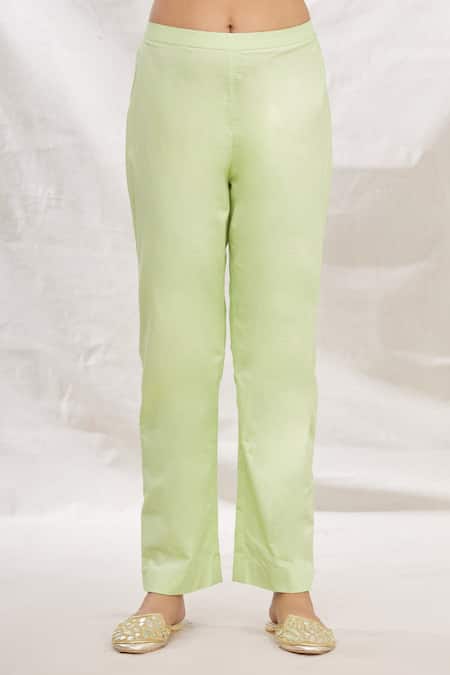 Rajat & Shraddha_Green Kurta And Dupatta Silk Chanderi Pant Cotton Rose Set  _at_Aza_Fashions