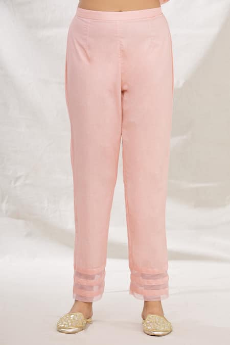 Rajat & Shraddha_Peach Kurta And Dupatta Silk Chanderi Pant Cotton Thread Kusum Embroidered Set _at_Aza_Fashions