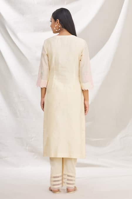 Shop_Rajat Shraddha_Beige Kurta And Dupatta Silk Chanderi Pant Cotton Kusum Set  _at_Aza_Fashions