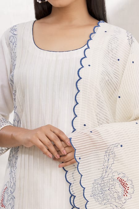 Shop_Rajat & Shraddha_White Kurta Silk  Pant Cotton Dupatta Organza Pleated Set _Online_at_Aza_Fashions