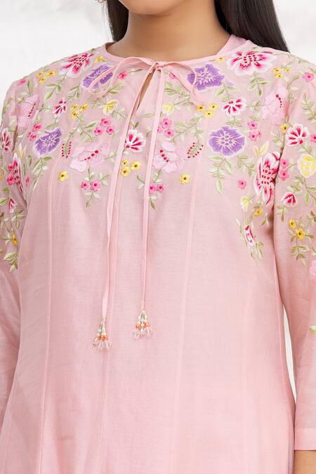 Shop_Rajat & Shraddha_Pink Kurta And Dupatta Silk Chanderi Pant Summer Garden Anarkali Set  _Online_at_Aza_Fashions
