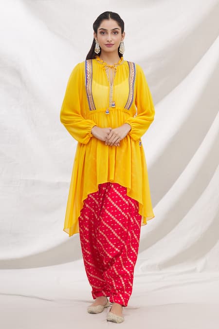 Bhairavi Jaikishan Asymmetric Kurta & Draped Pant Set 