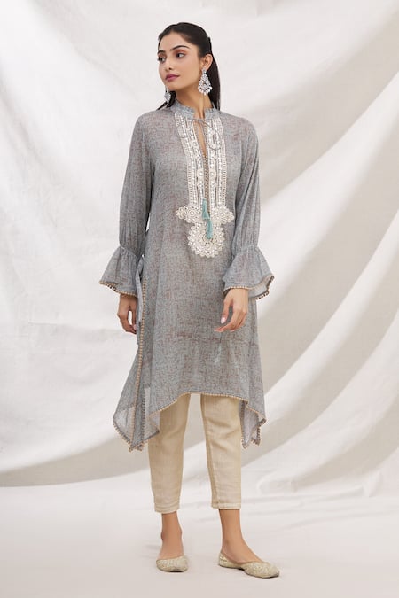 Bhairavi Jaikishan Resham Embroidered Asymmetric Kurta 