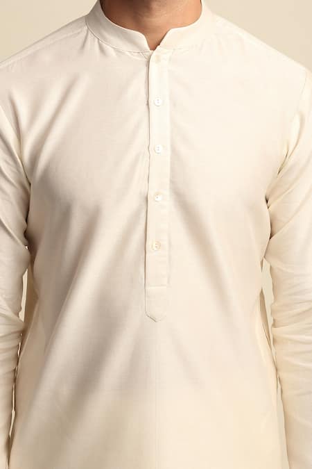 Shop_Priyanka Jain_White Raw , Crepe, Habudai Floral Embroidered Sherwani And Kurta Set _Online_at_Aza_Fashions