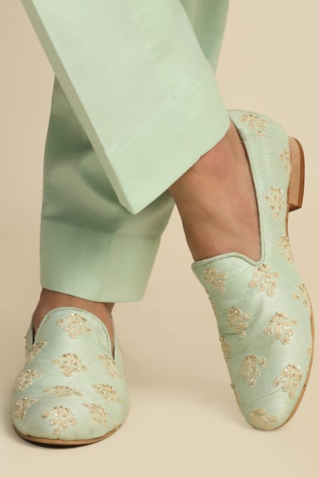 Priyanka Jain_Green Cotton, Raw Silk, Crepe Embroidered Sherwani And Kurta Set _at_Aza_Fashions