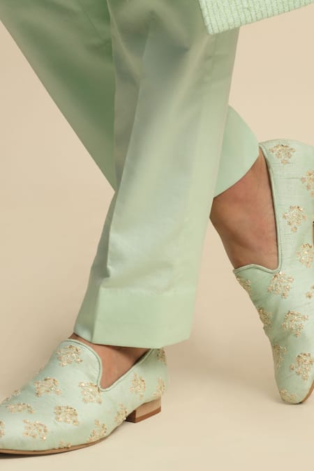 Priyanka Jain_Green Silk, Raw Silk, Crepe Embroidered Sherwani And Kurta Set _at_Aza_Fashions