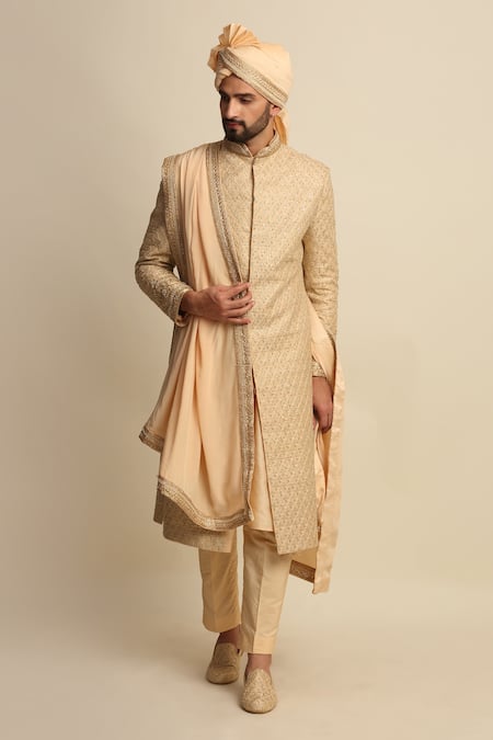 Traditional Golden Sherwani with Straight-cut Pants - Groom