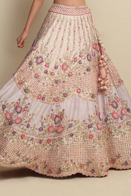 Priyanka Jain Pink Raw Silk, Net Floral Motifs, Chequered, Zardozi Applique Bridal Lehenga Set at Aza Fashions Priyanka Jain_Pink Raw Silk, Net Floral Motifs, Chequered, Zardozi Applique Bridal Lehenga Set _at_Aza_Fashions