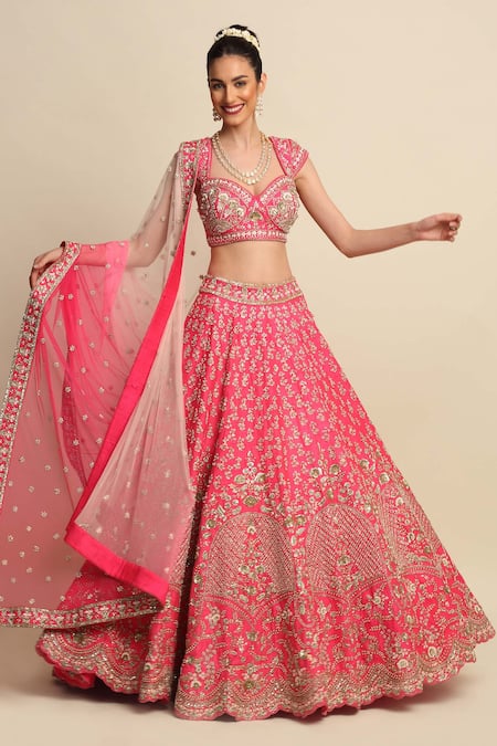 Priyanka Jain Raw Silk Floral Embroidered Bridal Lehenga Set 
