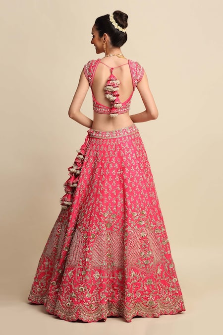 Priyanka Jain Raw Silk Floral Embroidered Bridal Lehenga Set 