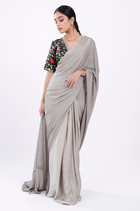 Komal Shah Pleated Saree With Printed Blouse 