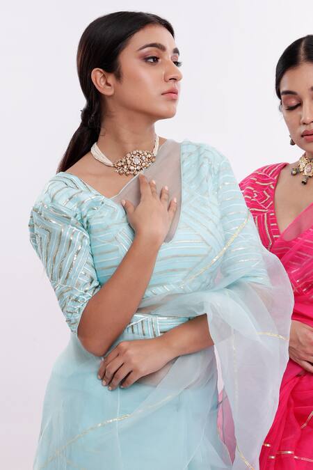 Buy_Komal Shah_Blue Organza Aasma Chand Saree With Blouse_Online_at_Aza_Fashions