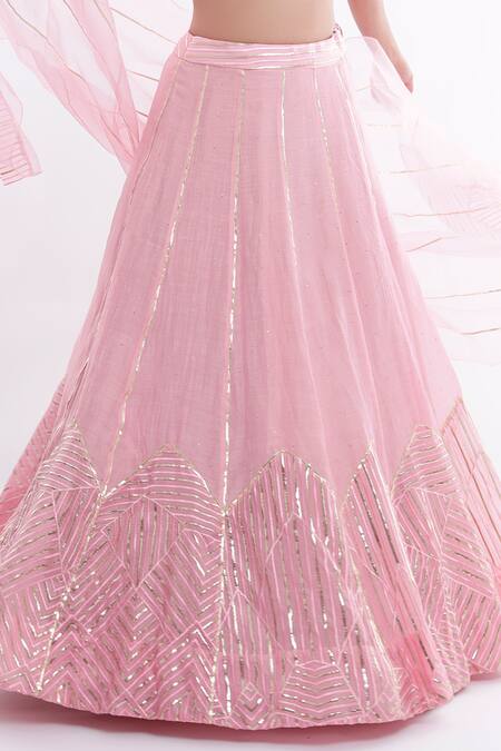 Komal Shah_Pink Lehenga Chanderi Blouse And Dupatta Organza Striped Plunge V Hoor Set_at_Aza_Fashions