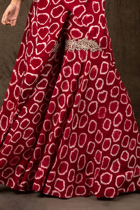 Buy_Nupur Kanoi_Maroon Crepe Mirror Work, Polka Tie-dye Motifs, Embroidered Cape And Gharara Set_Online_at_Aza_Fashions