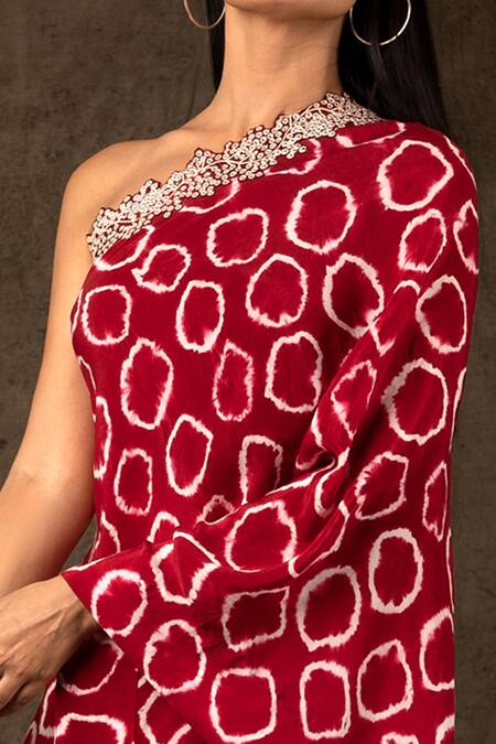 Shop_Nupur Kanoi_Maroon Crepe Mirror Work, Polka Tie-dye Motifs, Embroidered Cape And Gharara Set_Online_at_Aza_Fashions