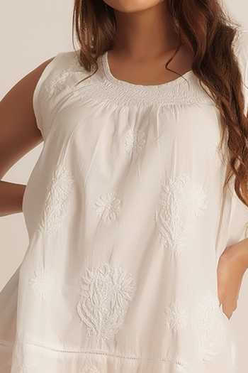 Rina Dhaka_White Cotton Cambric Top_at_Aza_Fashions