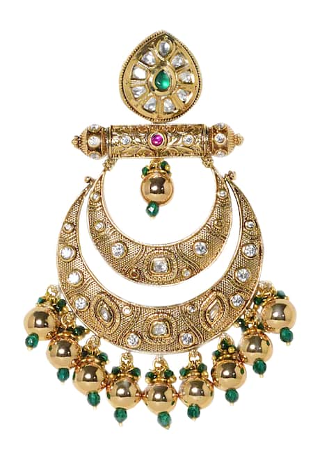 Buy Tizora Gold Plated Stones, Diamonds Antique Tiered Chandbalis Online at Aza Fashions Buy_Tizora_Gold Plated Stones, Diamonds Antique Tiered Chandbalis _Online_at_Aza_Fashions
