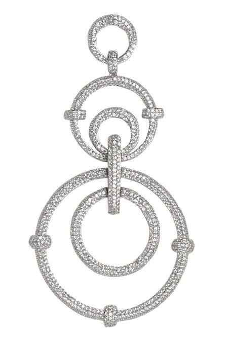 Shop_Tizora_White Fabric Flowers Tiered Circle Motif Danglers _Online_at_Aza_Fashions