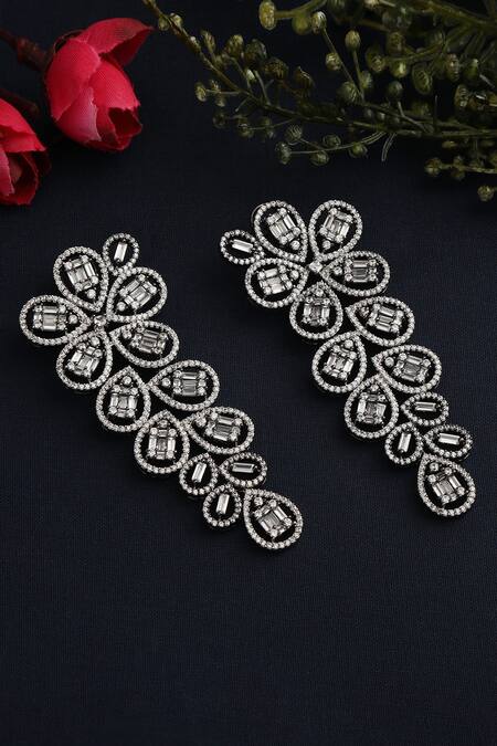 Tizora White Diamonds Dancing Pears Drop Earrings Online at Aza Fashions Tizora_White Diamonds Dancing Pears Drop Earrings _Online_at_Aza_Fashions