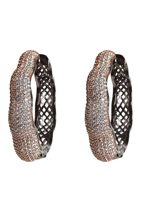 Tizora Black Faux Diamonds Studded Hoop Earrings