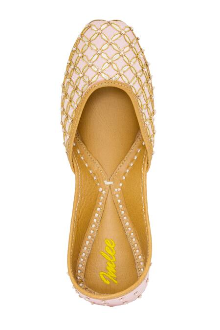 Shop_Imlee Jaipur_Pink Embroidered Baby Gota Patti Juttis _Online_at_Aza_Fashions