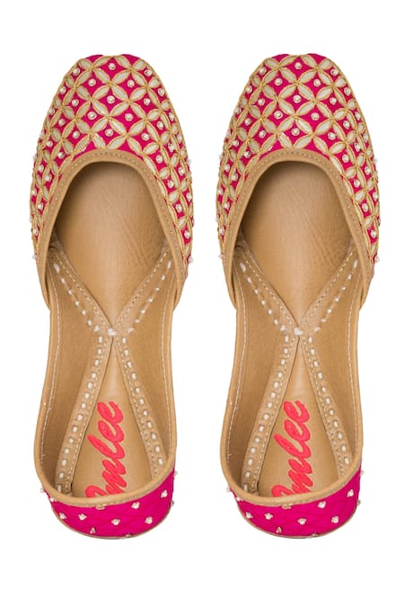 Imlee Jaipur Pink Embroidered Sitare Lattice Work Juttis 