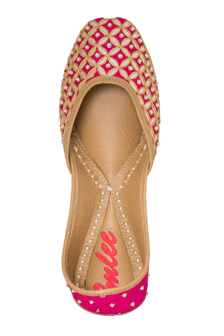 Shop_Imlee Jaipur_Pink Embroidered Sitare Lattice Work Juttis _Online_at_Aza_Fashions