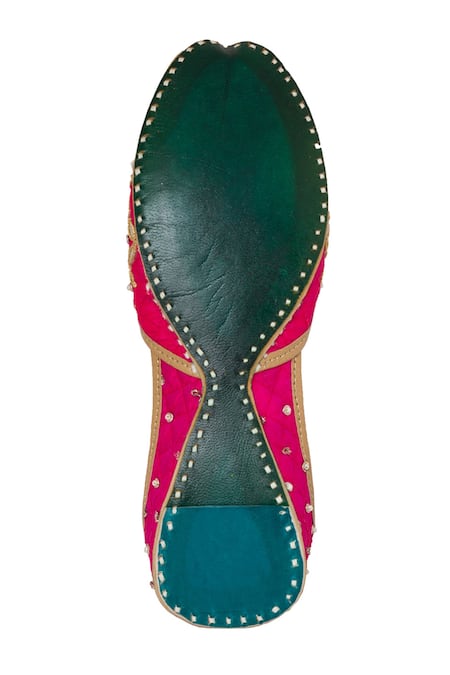 Imlee Jaipur_Pink Embroidered Sitare Lattice Work Juttis _at_Aza_Fashions