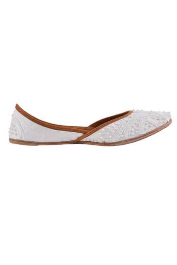 Buy_Imlee Jaipur_Silver Embroidered Pearl Juttis _Online_at_Aza_Fashions