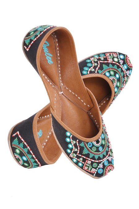 Shop Imlee Jaipur Black Embroidered Mandala Juttis at Aza Fashions Shop_Imlee Jaipur_Black Embroidered Mandala Juttis _at_Aza_Fashions