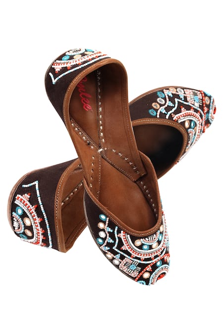 Shop Imlee Jaipur Brown Embroidered Mandala Juttis at Aza Fashions Shop_Imlee Jaipur_Brown Embroidered Mandala Juttis _at_Aza_Fashions