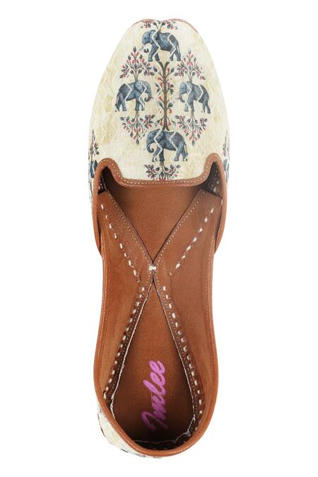 Shop_Imlee Jaipur_Yellow Printed Elephant Juttis _Online_at_Aza_Fashions