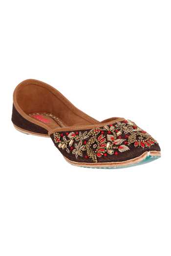 Imlee Jaipur Brown Embroidered Floral Juttis Online at Aza Fashions Imlee Jaipur_Brown Embroidered Floral Juttis _Online_at_Aza_Fashions