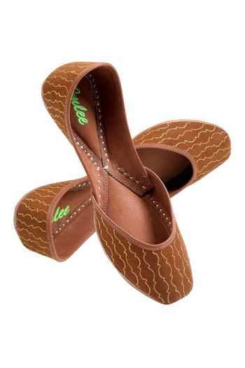 Shop Imlee Jaipur Brown Embroidered Zari Juttis at Aza Fashions Shop_Imlee Jaipur_Brown Embroidered Zari Juttis _at_Aza_Fashions