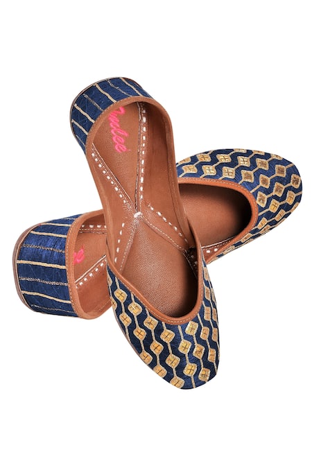 Shop Imlee Jaipur Blue Gota Patti Embroidered Juttis at Aza Fashions Shop_Imlee Jaipur_Blue Gota Patti Embroidered Juttis _at_Aza_Fashions