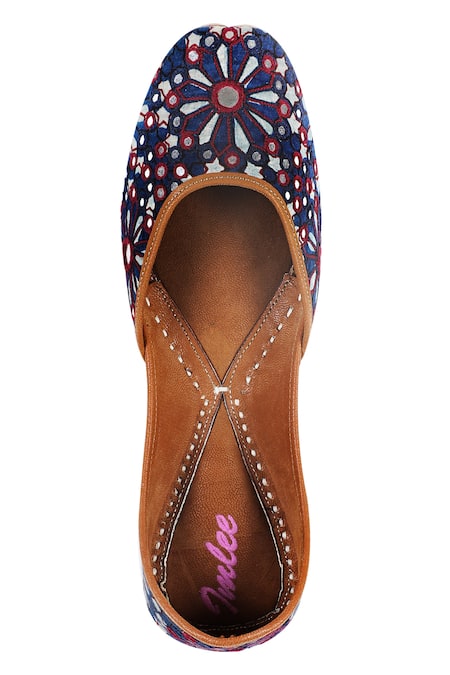 Shop Imlee Jaipur Blue Embroidered Mirror Juttis Online at Aza Fashions Shop_Imlee Jaipur_Blue Embroidered Mirror Juttis _Online_at_Aza_Fashions