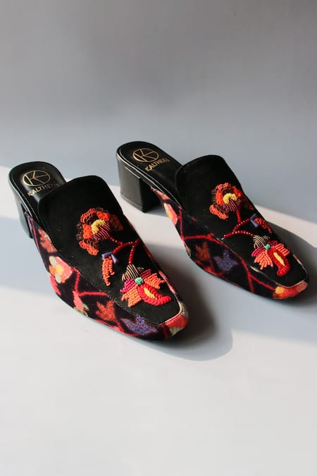 Kaltheos Nicole Velvet Printed Block Heels 