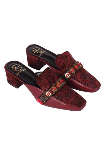 Kaltheos_Maroon Beads Nicole Suede Mules_Online_at_Aza_Fashions