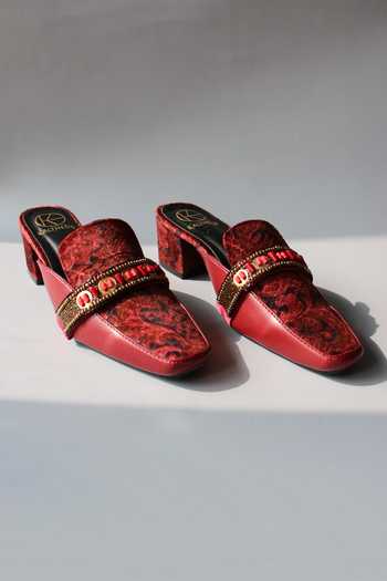 Shop_Kaltheos_Maroon Beads Nicole Suede Mules_Online_at_Aza_Fashions