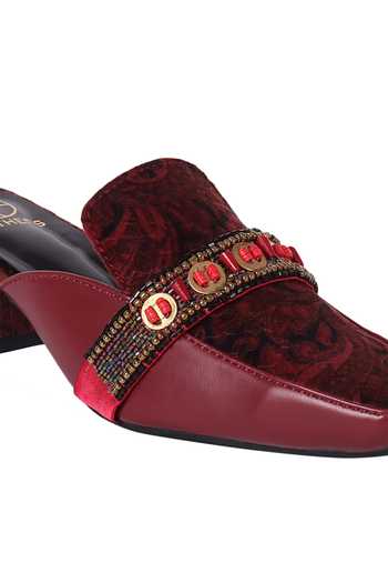 Kaltheos_Maroon Beads Nicole Suede Mules_at_Aza_Fashions
